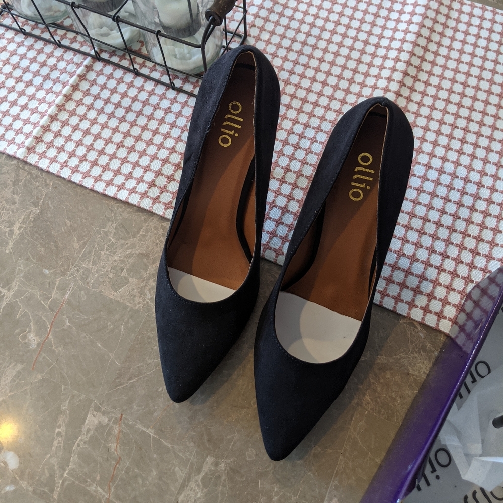 Ollio Women's Faux Suede Point Toe Shoe High Heel Multi Color Pump Black, Size 9